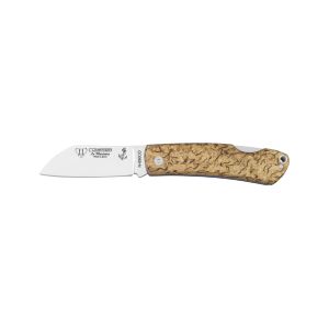 Navaja Cudeman La Marinera 386-DF con Hoja de Acero Böhler N690-Co de 7 cm y empuñadura de Abedul Rizado con Separador Azul de 9,5 cm con funda de cuero