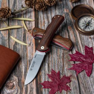 Navaja Cudeman 389-G Mini Pandora con hoja de acero Böhler N690Co de 8 cm y empuñadura de nogal con separador rojo de 10 cm