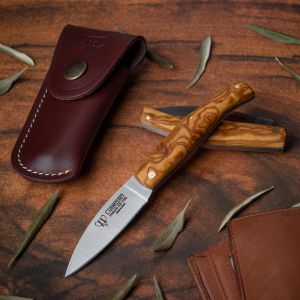 Navaja Cudeman Solsona 445-LF hoja de acero 420 de 7 cm y empuñadura de madera de olivo de 8,5 cm con funda de cuero