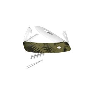 Navaja multiusos suiza Swiza C03 Silva con hoja de acero 440C de 7,5 cm, linerlock y empuñadura de color camuflaje. Once usos diferentes