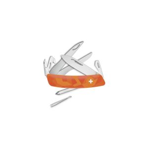 Navaja multiusos suiza Swiza C08 Luceo con hoja de acero 440C de 7,5 cm, linerlock y empuñadura de color naranja. Doce usos diferentes