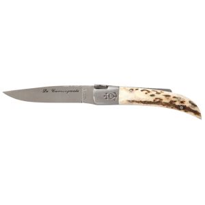 Navaja Camarguais Nº10 Tridente soldado 10093 con hoja de acero 12C27 de 9.0 cm y empuñadura de Asta de ciervo de 10.5 cm