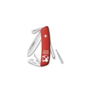 Navaja multiusos suiza Swiza D04 Edition Pompiers con hoja de acero 440C de 75.cm. Bloqueo por liner-lock con botón y once usos diferentes