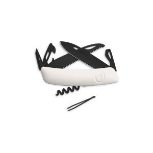 Navaja multiusos suiza Swiza D05 ALLBLACK, Blanca con hoja de acero 440C de 75.cm. Bloqueo por liner-lock con botón y doce usos diferentes