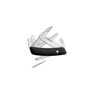 Navaja multiusos suiza Swiza D08 Scissors - Tijeras, Negro con hoja de acero 440C de 75.cm. Bloqueo por liner-lock con botón y doce usos diferentes
