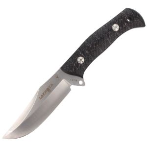 Muela Cuchillo LAKHOTA-12M hoja de acero MoVa de 12 cm y empuñadura de micarta negra y marrón.