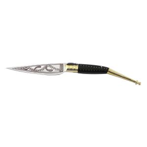 Navaja Expósito Sevillana estrecha S. XVIII con hoja de acero MoVa de 11 cm y empuñadura de latón y cuerno de búfalo NSE-21