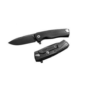 Navaja italiana LIONSTEEL ROK A BB con hoja de acero M390 lacada negra de 8,3 cm y empuñadura de aluminio negro