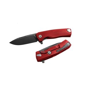 Navaja italiana LIONSTEEL ROK A RB con hoja de acero M390 lacada negra de 8,3 cm y empuñadura de aluminio roja