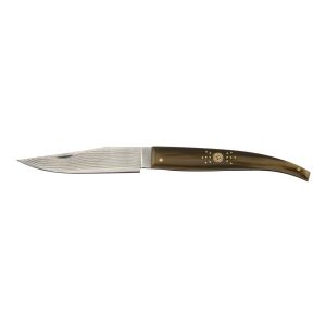 Navaja Expósito punta Albacete con hoja de acero Damasco VG-10 de 9 cm y empuñadura de cuerno de toro SVD/501-AT