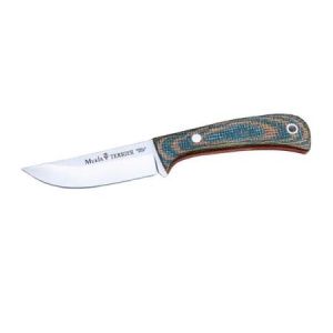 Cuchillo Muela TERRIER-9G con hoja de acero Nitro 42 de 9 cm y empuñadura de micarta canvas mostaza de 10 cm