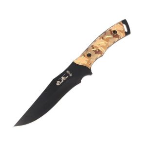 Muela Cuchillo TYPHOON-DES.N hoja de acero MoVa de 15 cm teflonada y empuñadura de goma desértica.