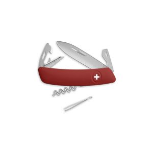 Navaja multiusos suiza Swiza D03 Allmatt, Rojo  con hoja de acero 440C de 75.cm. Bloqueo por liner-lock con botón y once usos diferentes