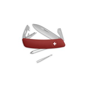 Navaja multiusos suiza Swiza D04 Allmatt - Rojo  - con hoja de acero 440C de 75.cm. Bloqueo por liner-lock con botón y once usos diferentes