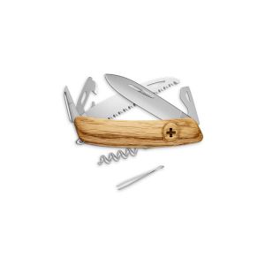 Navaja multiusos suiza Swiza D05 Allmatt - Roble con hoja de acero 440C de 75.cm. Bloqueo por liner-lock con botón y doce usos diferentes