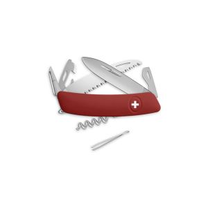 Navaja multiusos suiza Swiza D05 Allmatt - Rojo  con hoja de acero 440C de 75.cm. Bloqueo por liner-lock con botón y doce usos diferentes