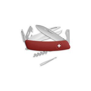 Navaja multiusos suiza Swiza D07 Allmatt - Rojo  con hoja de acero 440C de 75.cm. Bloqueo por liner-lock con botón y doce usos diferentes