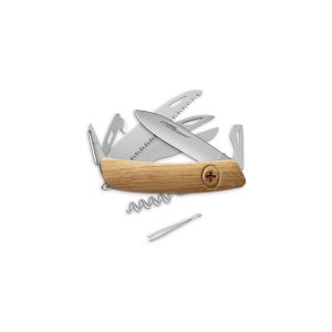 Navaja multiusos suiza Swiza D09 Allmatt - Roble con hoja de acero 440C de 75.cm. Bloqueo por liner-lock con botón y doce usos diferentes
