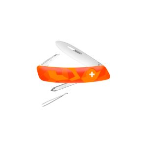 Navaja multiusos suiza Swiza J02 Junior, luceo con hoja de acero 440C de 75.cm. Bloqueo por liner-lock con botón y seis usos diferentes