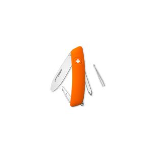 Navaja multiusos suiza Swiza J02 Junior Naranja con hoja de acero 440C de 75.cm. Bloqueo por liner-lock con botón y seis usos diferentes
