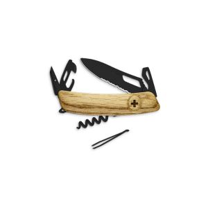 Navaja multiusos suiza Swiza SH03 ALLBLACK - Roble con hoja de acero 440C de 75.cm. Bloqueo por liner-lock con botón y diez usos diferentes
