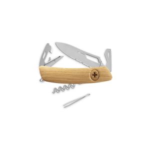 Navaja multiusos suiza Swiza SH03 Allmatt - Roble con hoja de acero 440C de 75.cm. Bloqueo por liner-lock con botón y diez usos diferentes