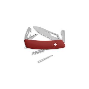 Navaja multiusos suiza Swiza SH03 Allmatt - Rojo  con hoja de acero 440C de 75.cm. Bloqueo por liner-lock con botón y diez usos diferentes