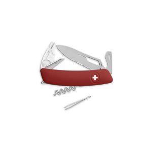 Navaja multiusos suiza Swiza SH03 Quita garrapatas Allmatt - Rojo  con hoja de acero 440C de 75.cm. Bloqueo por liner-lock con botón y diez usos diferentes