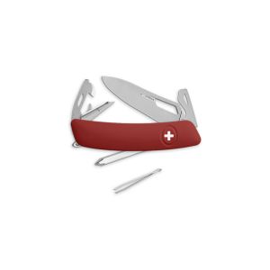 Navaja multiusos suiza Swiza SH04 Allmatt - Rojo  con hoja de acero 440C de 75.cm. Bloqueo por liner-lock con botón y once usos diferentes