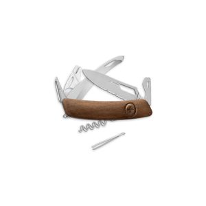 Navaja multiusos suiza Swiza SH05 Hunter Quita garrapatas Allmatt - Nogal con hoja de acero 440C de 75.cm. Bloqueo por liner-lock con botón y trece usos diferentes