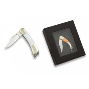 Navaja con hoja de acero 3Cr13MoV de 2.70 cm y empuñadura de Nacar/Blanco de 3.90 cm