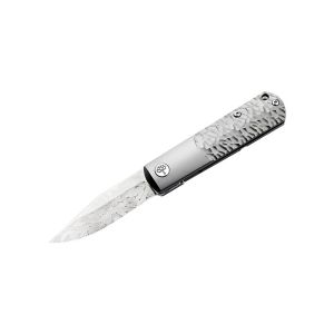 Navaja Böker BRLW Meteorite Damast Platinum Edition 110676DAM con hoja de acero Damasco de 6.5 cm y empuñadura de Titanio de 8.9 cm