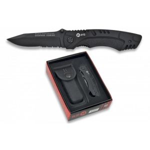 Navaja K-25 Táctica 11074 con hoja de acero 7Cr17Mov de 8 cm y empuñadura de Aluninio Engomado / Negro de 11,2 cm.