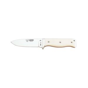 Cuchillo Cudeman 120-B MT-5 hoja de acero inoxidable Böhler N-695 de 11 cm empuñadura de micarta blanca de 11,5 cm funda de cuero