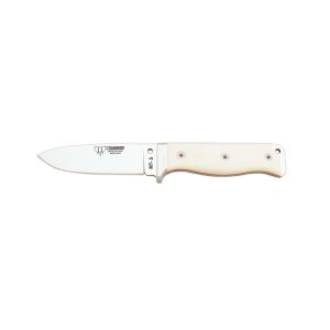 Cuchillo Cudeman 120-BC MT-5 hoja de acero inoxidable Böhler N-695 de 11 cm empuñadura de micarta blanca de 11,5 cm funda de cuero