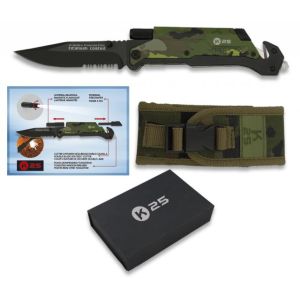 Navaja K-25 Táctica 18205 con hoja de acero 7Cr17Mov de 9,5 cm y empuñadura de Aluminio / Camo de 12,8 cm.