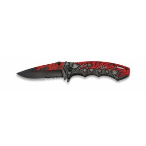 Navaja Albainox Skull&flames 18230 con hoja de acero 3Cr13Mov de 8,2 cm y empuñadura de Aluminio de 11,5 cm.