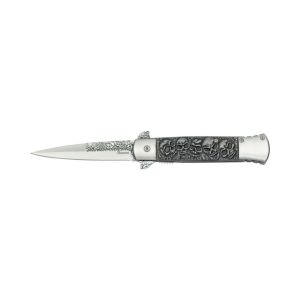 Navaja Albainox Calaveras 18283 con hoja de acero 3Cr13Mov de 9,4 cm y empuñadura de Acero de 12,7 cm.