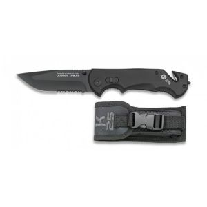 Navaja K-25 Táctica 18485 con hoja de acero 7Cr17Mov de 9 cm y empuñadura de Aluminio / Negro de 12,4 cm.