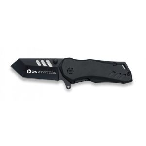 Navaja Táctica K-25 18644 con hoja de acero 7C13MoV de 5 cm y empuñadura de Aluminio / Negro de 7,5 cm.