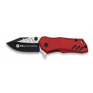 Navaja Táctica K-25 18680 con hoja de acero 7Cr13MoV de 5 cm y empuñadura de Aluminio / Rojo de 7,5 cm.