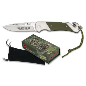 Navaja K-25 Comando Iii 18701 con hoja de acero Inox 8Cr13Mov de 9 cm y empuñadura de Acero y G10/Verde de 12,7 cm.