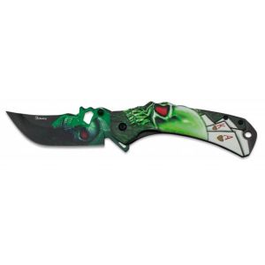 Navaja Tácita Albainox Actv Skull 18703 con hoja de acero 3Cr13Mov de 9,2 cm y empuñadura de Aluminio de 12,3 cm.