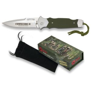 Navaja K-25 Comando Ii 18722 con hoja de acero Inox 8Cr13Mov de 9,5 cm y empuñadura de Acero y G10/Verde de 12,1 cm.