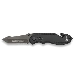 Navaja K-25 Táctica 18749 con hoja de acero Inox 3Cr13Mov de 7,5 cm y empuñadura de Aluminio/Negro mate de 12 cm.