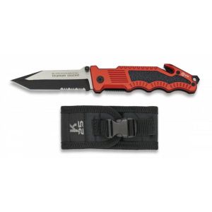 Navaja Seguridad K-25 18759 con hoja de acero 7Cr17Mov de 8,5 cm y empuñadura de Aluminio / Rojo-Negro de 11,2 cm.