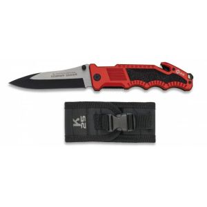 Navaja Seguridad K-25 18760 con hoja de acero 7Cr17Mov de 11,1 cm y empuñadura de Aluminio / Negro-Rojo de 14 cm.