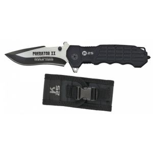 Navaja Táctica K-25 Predator Ii 18789 con hoja de acero 7Cr17Mov de 9,3 cm y empuñadura de Aluminio/engomado negro de 12,8 cm.