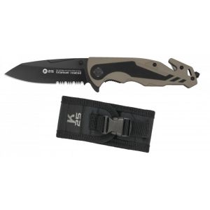 Navaja Táctica K-25 18792 con hoja de acero 7Cr17Mov de 8,8 cm y empuñadura de G10 / Coyote - Negro de 11,5 cm.