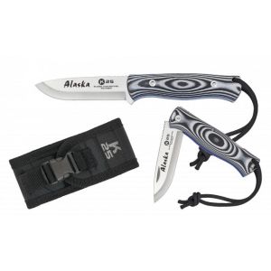 Navaja Bushcraft K-25 Alaska 18793 con hoja de acero 7Cr17Mov de 9 cm y empuñadura de G10 / CNC / Blanco -Negro de 11,3 cm.